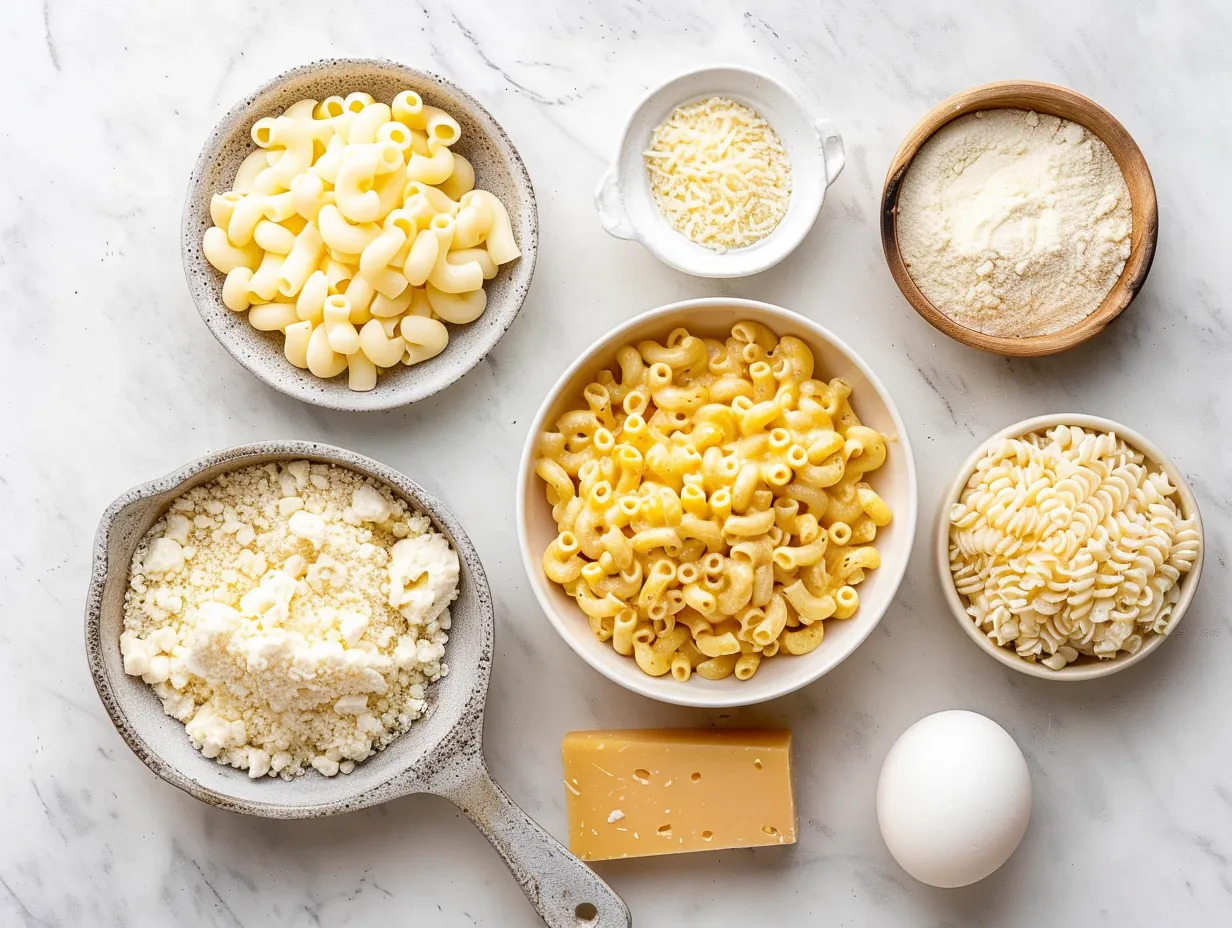 Ingredients for making Baked Mac and Cheese