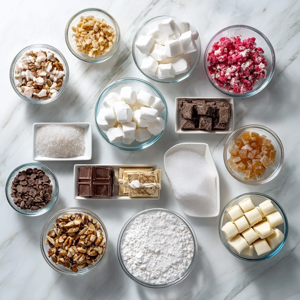 Ingredients for Martha Washington Candy: cream cheese, powdered sugar, butter, vanilla extract, pecans, shredded coconut, milk, corn syrup, bourbon