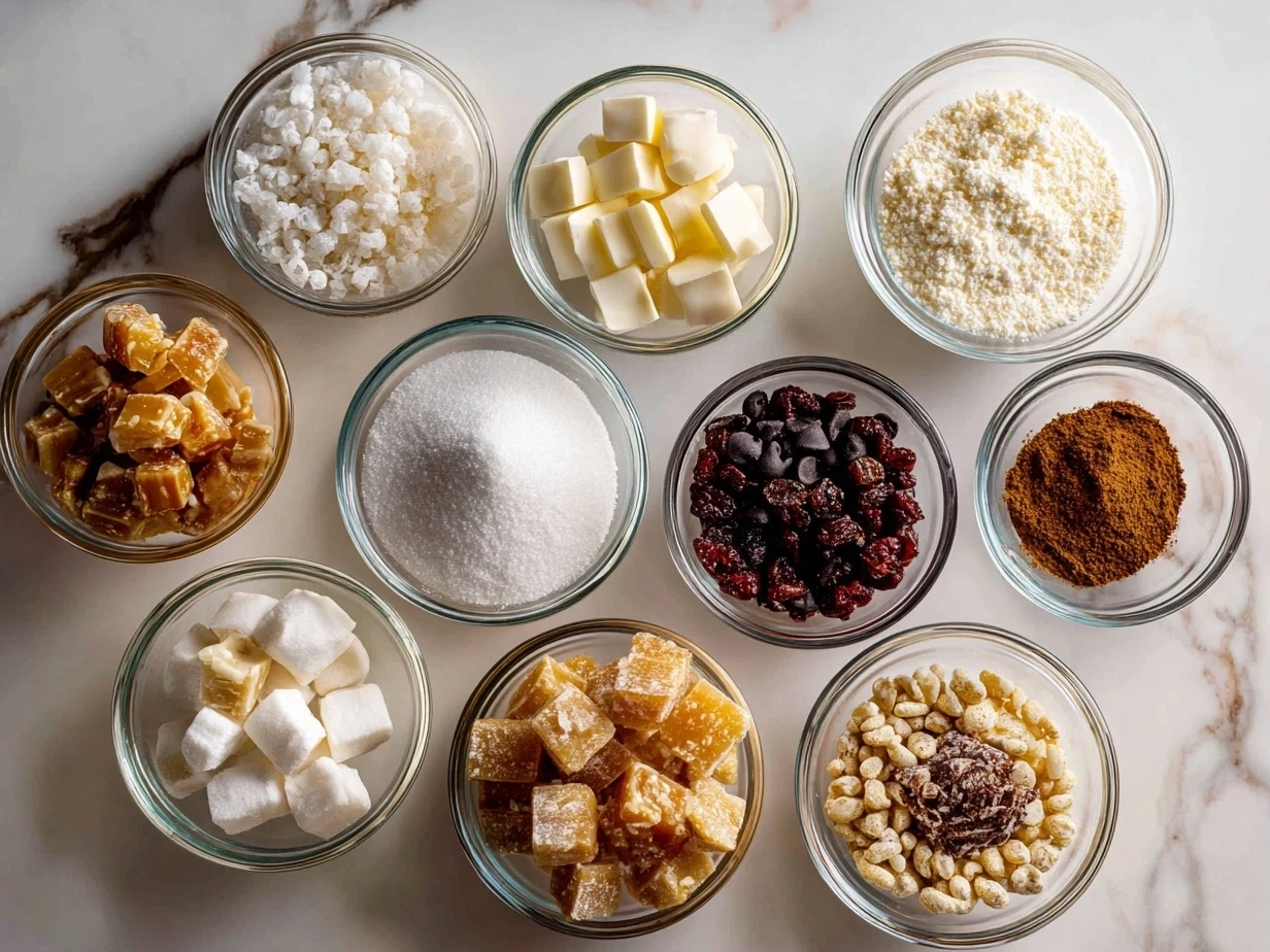 Ingredients for Christmas Cracker Candy, including saltine crackers, butter, brown sugar, and chocolate chips.