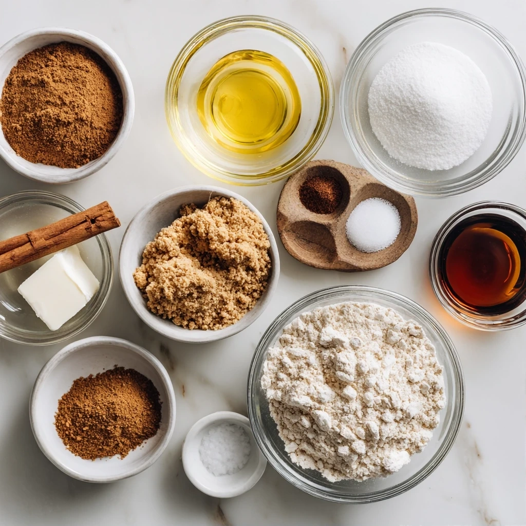 Raw ingredients for Cinnamon Roll Cookies, including butter, sugar, eggs, flour, cinnamon, and cream cheese.