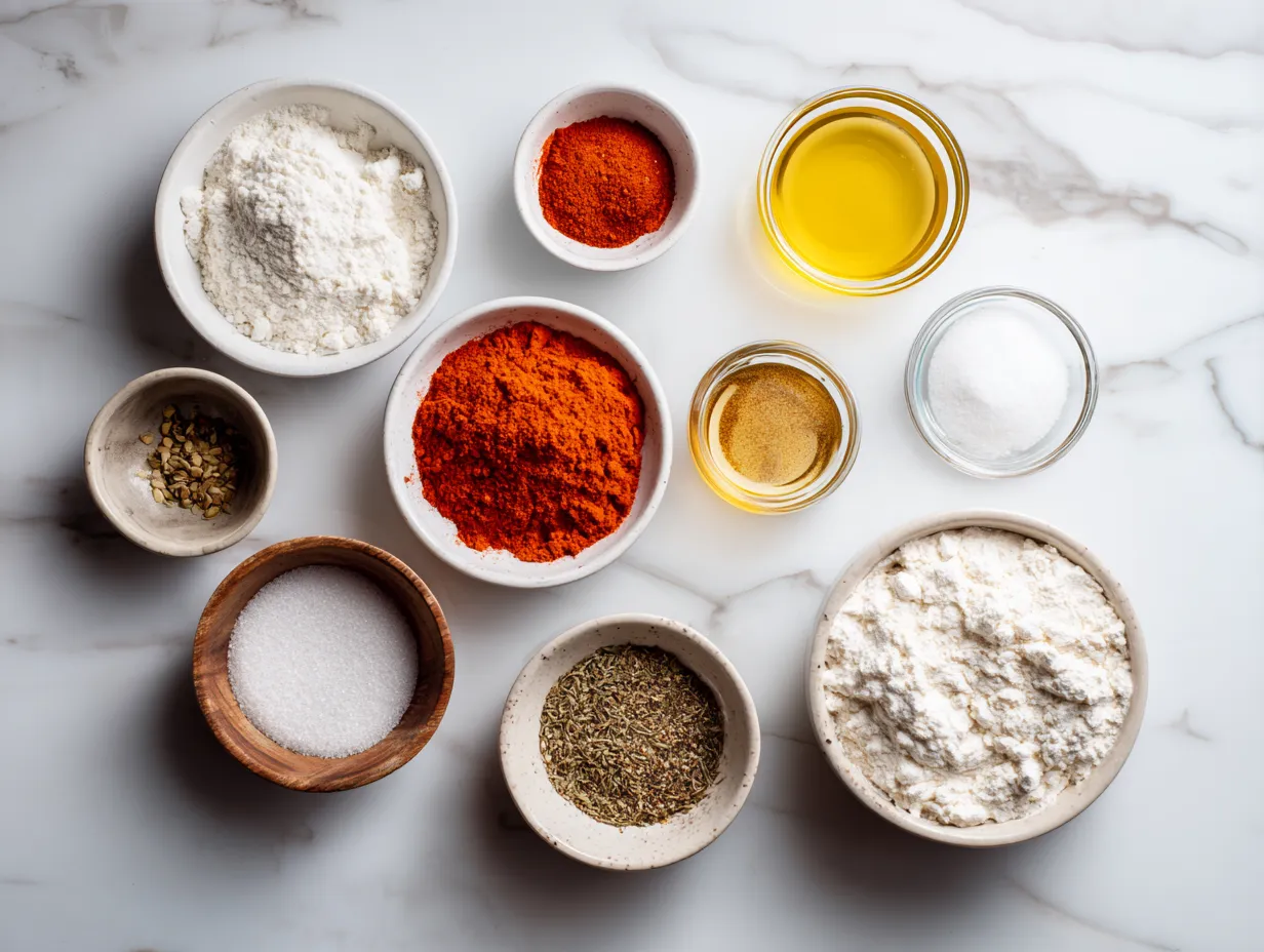 Raw ingredients for slow cooker buffalo chicken dip including shredded chicken, cream cheese, buffalo sauce, ranch dressing, and shredded cheeses.
