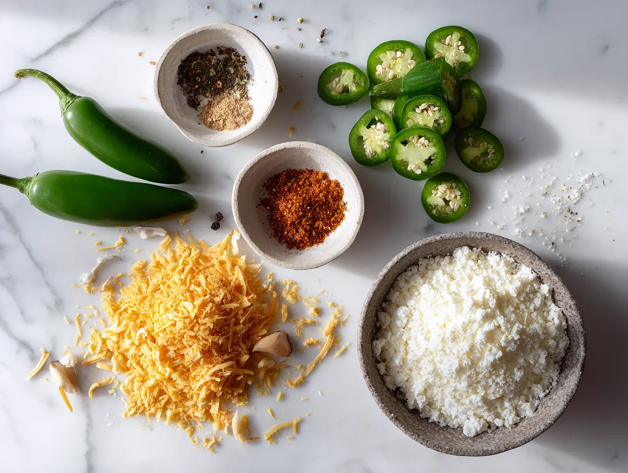 Raw ingredients for making spicy jalapeño popper cheese ball
