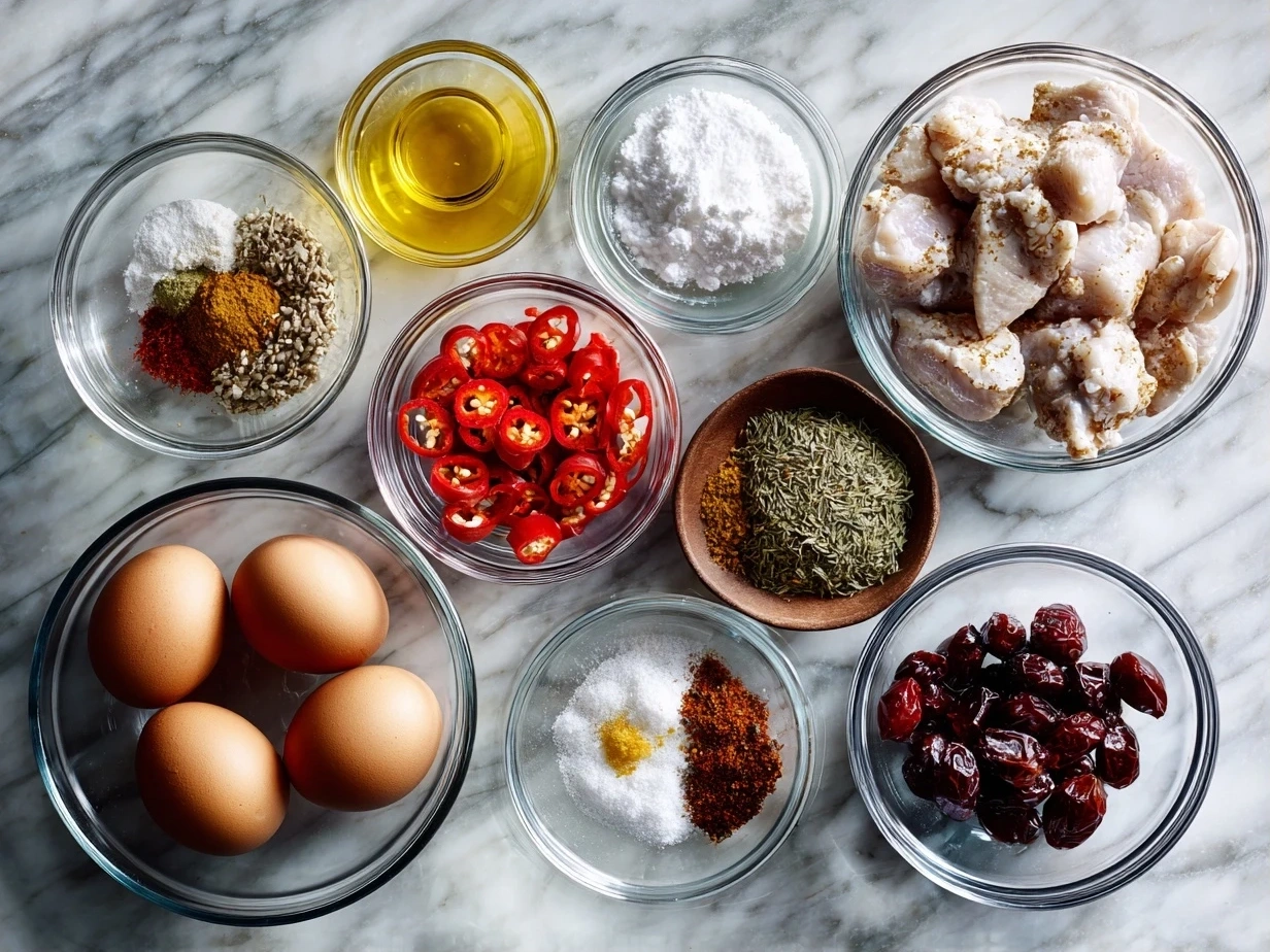 Ingredients for making Thai Red Curry Chicken including chicken, coconut milk, red curry paste, and vegetables