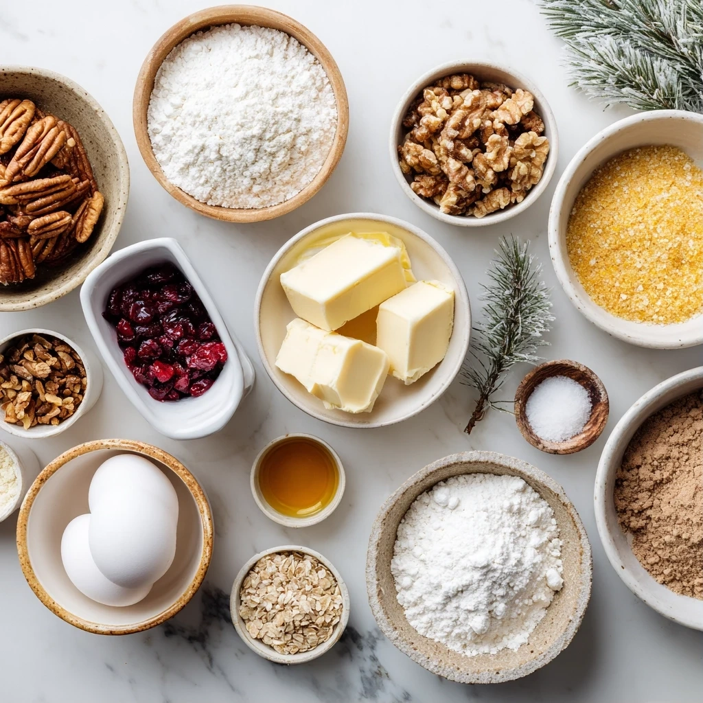 Ingredients for Twisted Christmas Cookies including puff pastry, sugar, cinnamon, and butter.