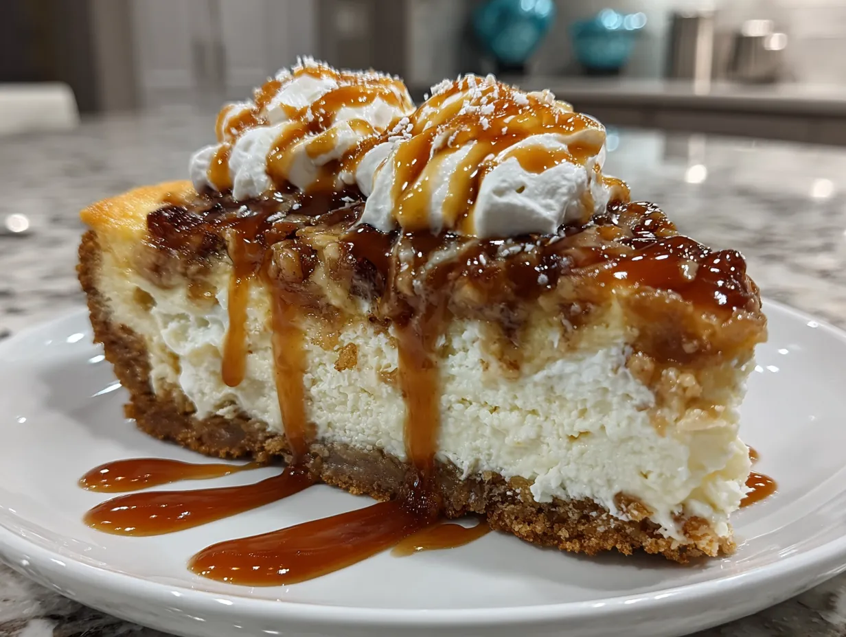 Salted Caramel Apple Pie Cheesecake close-up