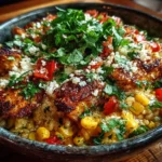 Spicy Mexican Street Corn Chicken Rice Bowl Plated