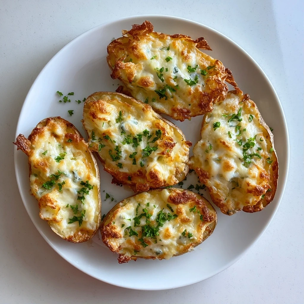 Deliciously prepared Cheesy Potato Skins with melted cheese, bacon, sour cream and green onions
