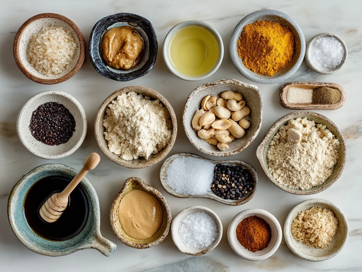 Ingredients for African Peanut Soup including onion, sweet potato, garlic, peanut butter, and spices
