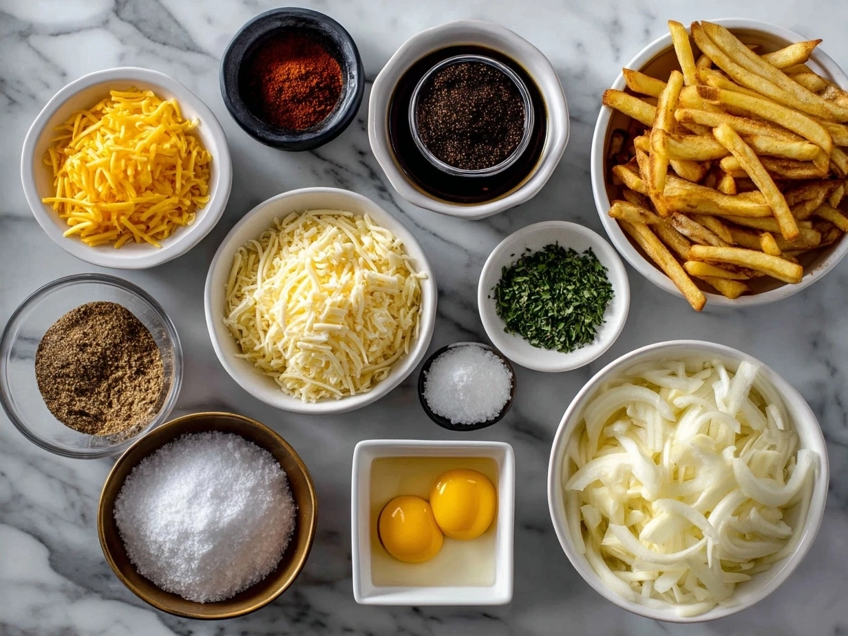 Ingredients for Air Fryer Fries including potatoes, olive oil, and spices