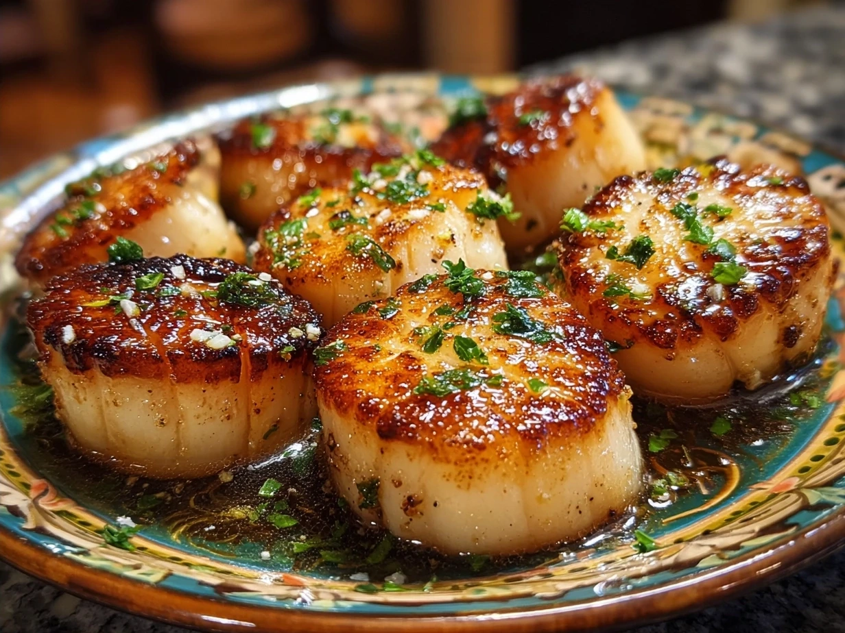 Deliciously cooked Air Fryer Sea Scallops served with lemon and herbs