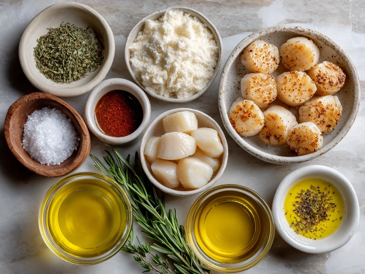 Ingredients for Air Fryer Sea Scallops laid out on a table