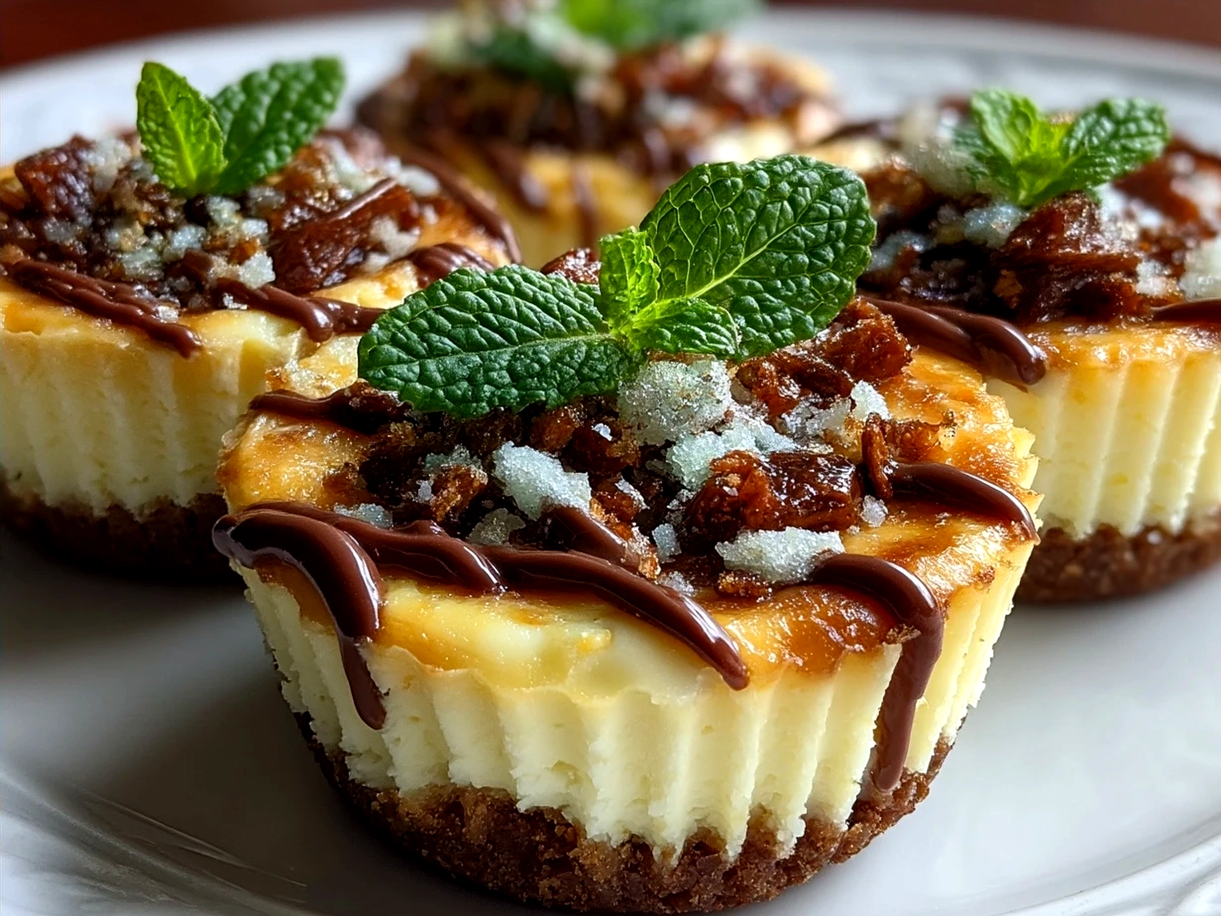 Plated Andes Mint Mini Cheesecakes ready to serve