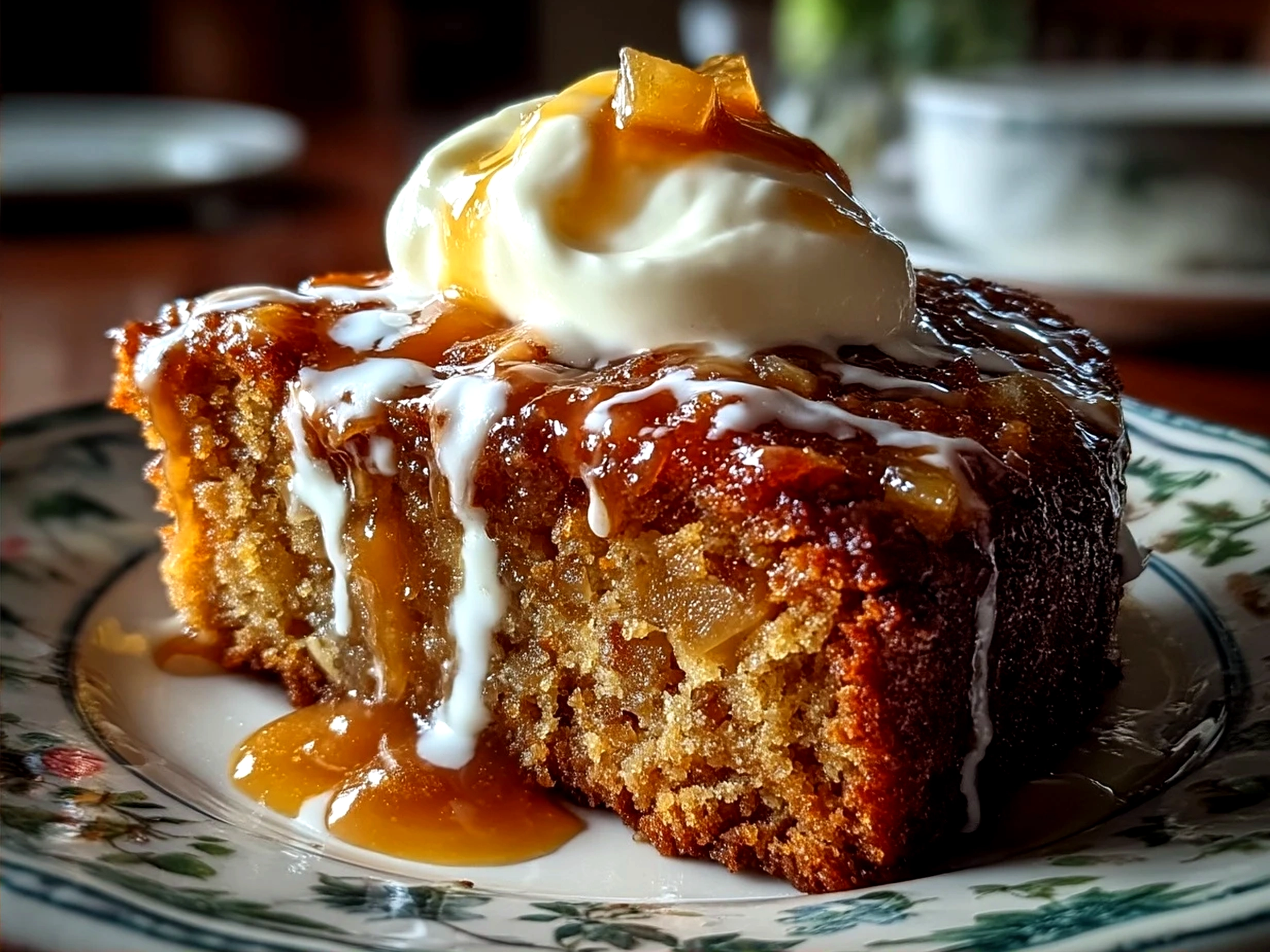 Serving suggestion for moist applesauce cake with cinnamon