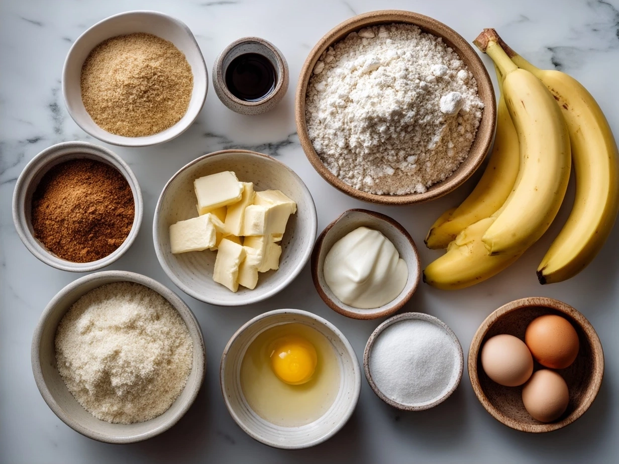 Ingredients for applesauce cake on a wooden table