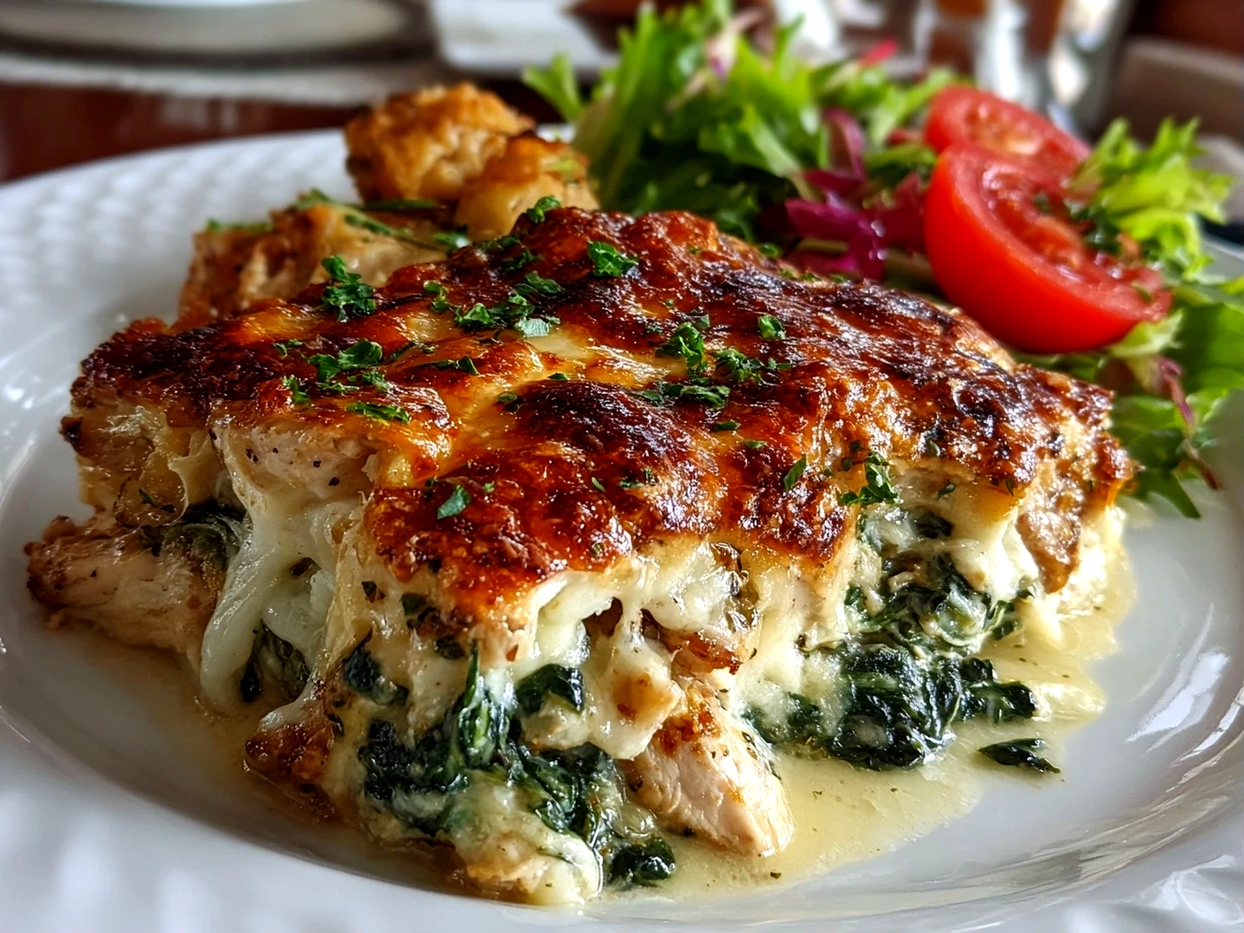 Beautiful homemade chicken and spinach casserole