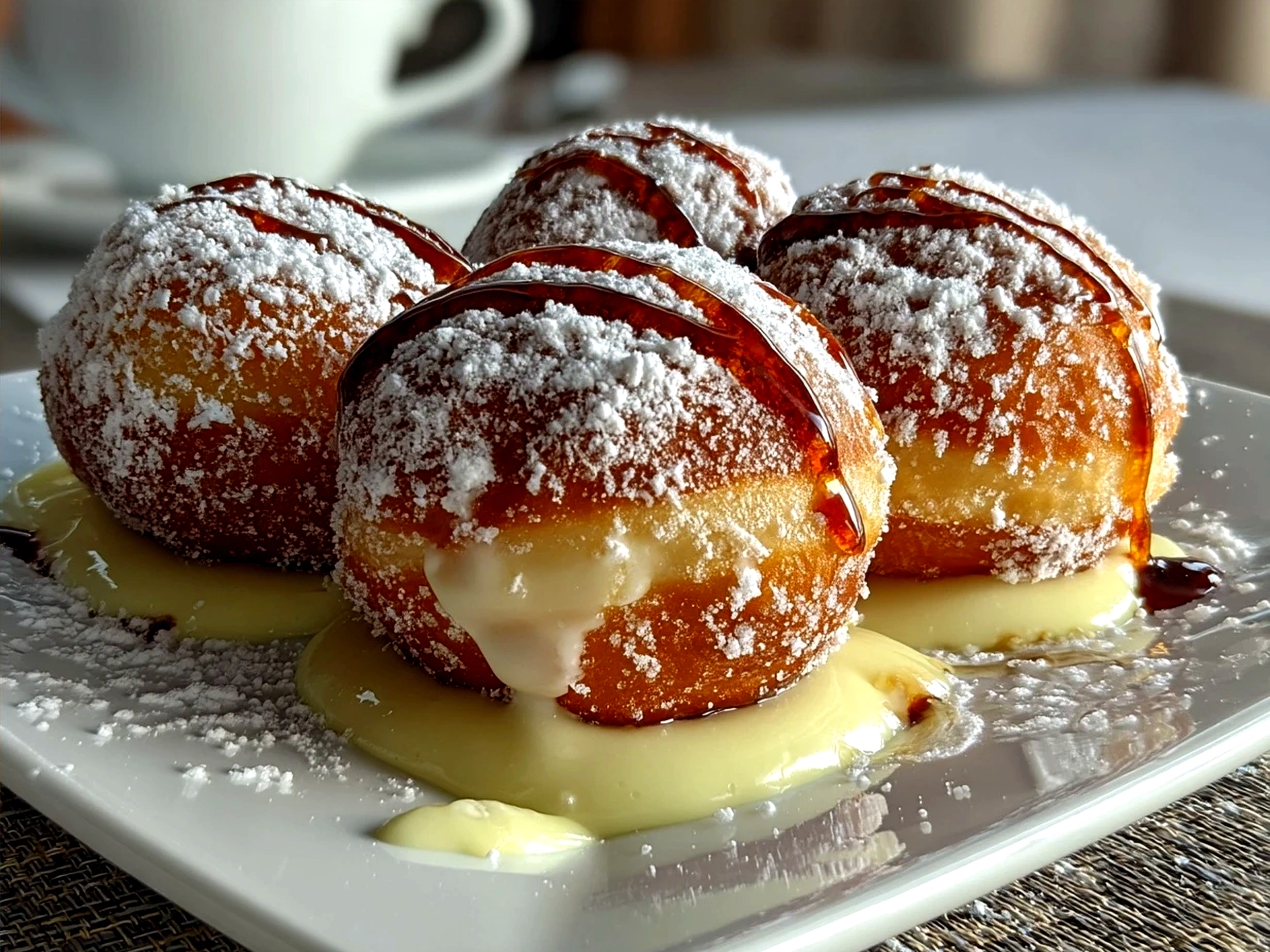 Freshly made Bomboloni alla Crema served on a plate ready to enjoy
