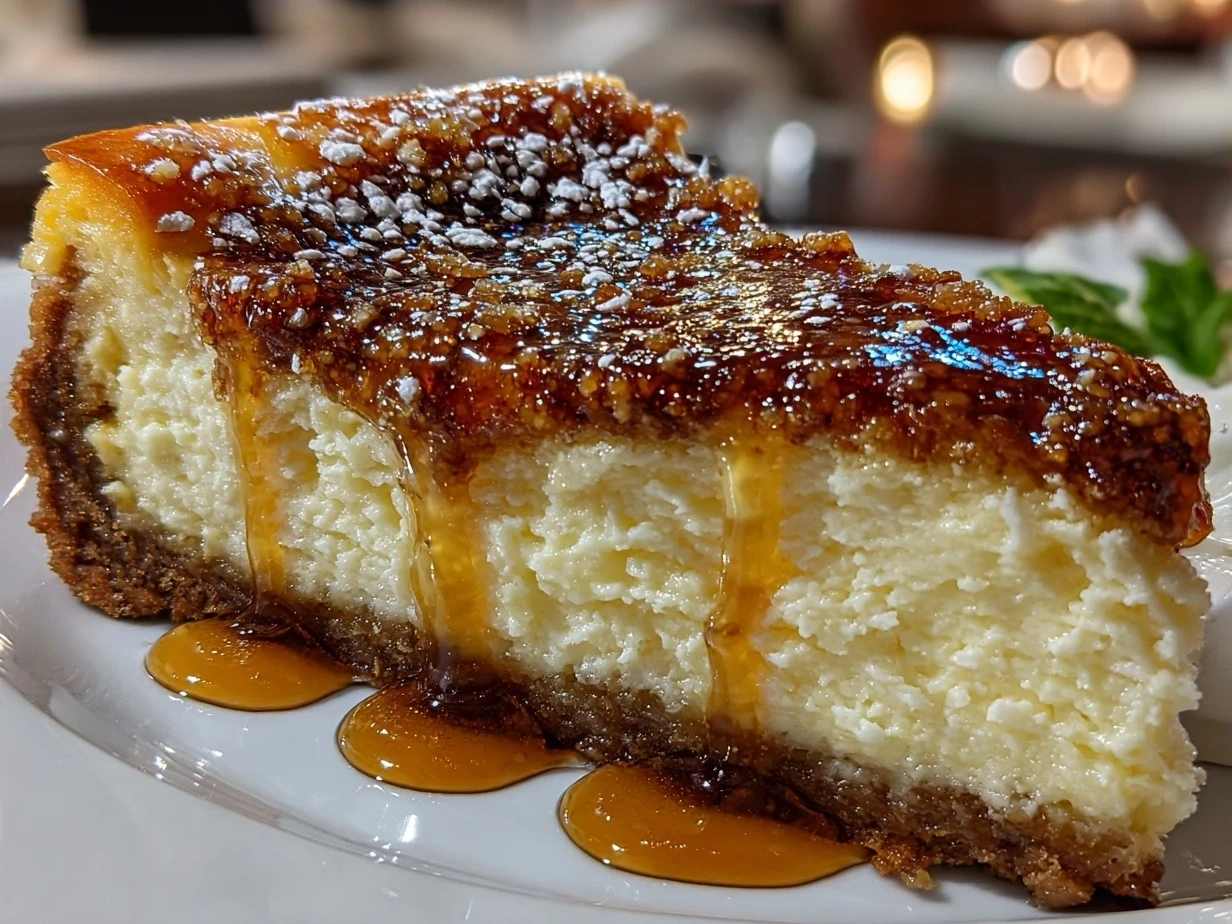 A delicious slice of Brown Butter Cheesecake showing creamy texture and toasted pecan topping