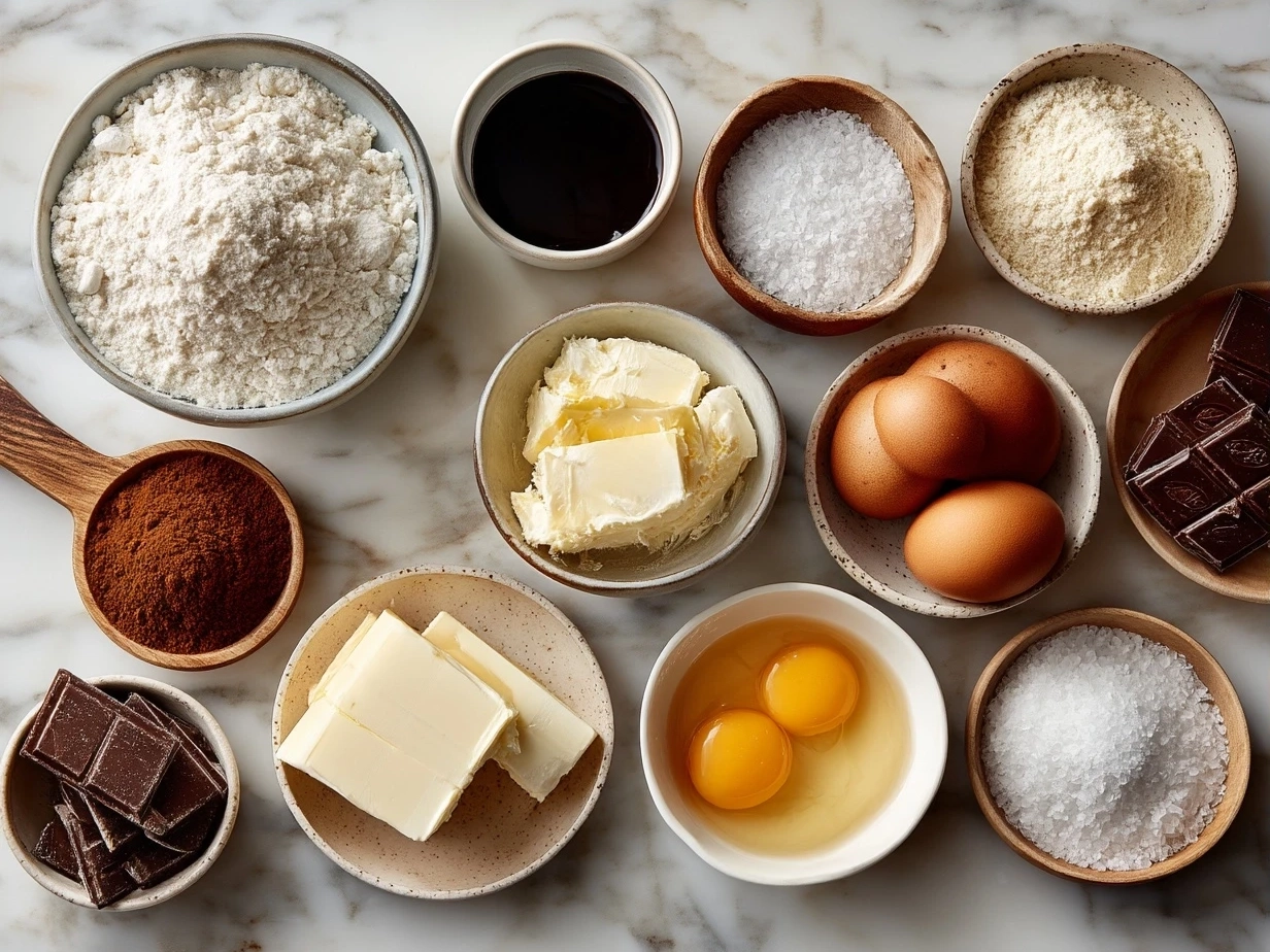 Ingredients for Buckeye Dip including peanut butter, cream cheese, powdered sugar, butter, chocolate chips, and milk