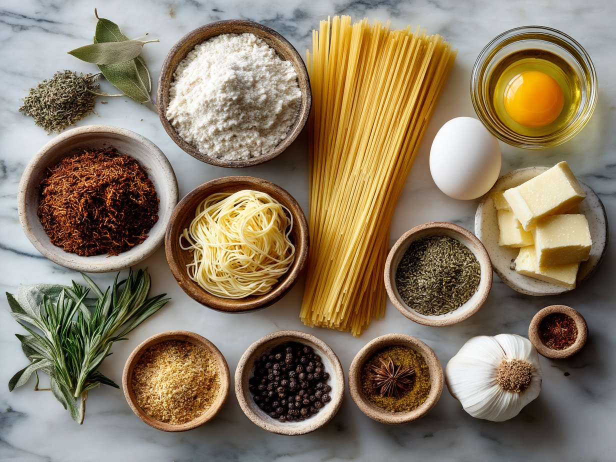 Ingredients for Butter Chicken Linguine laid out on a kitchen counter