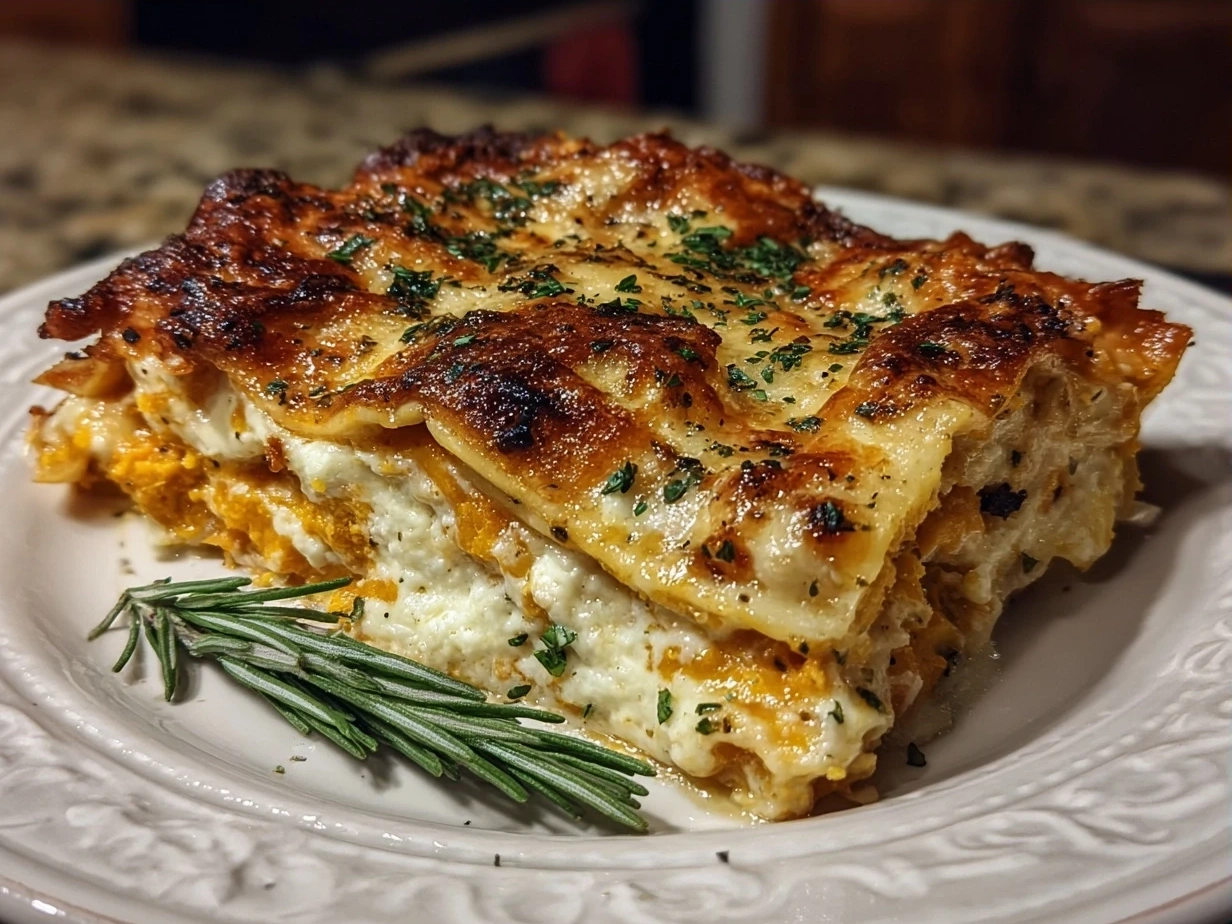 Final sliced Butternut Squash Lasagna served on a plate ready to eat