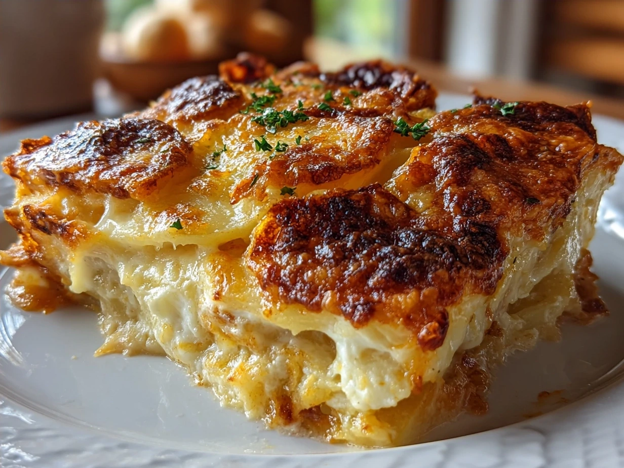 Close up of finished Cajun Scalloped Potatoes ready to eat!