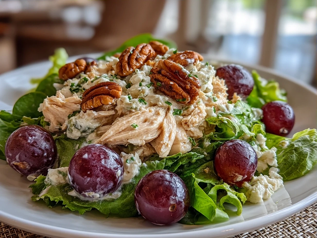 Final serving of Chicken Salad Chick Grape Salad in a bowl ready to eat