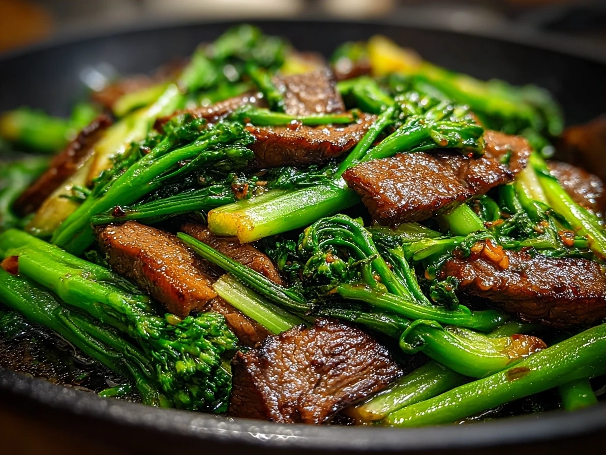 Final Chinese Beef Broccoli Stir-fry served with rice on a family table