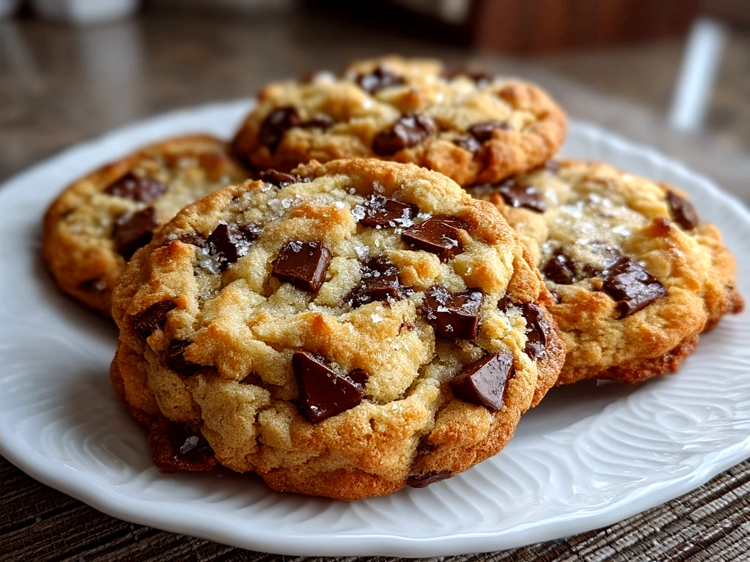 Freshly baked Chocolate Chip Cookies served on a plate ready to enjoy