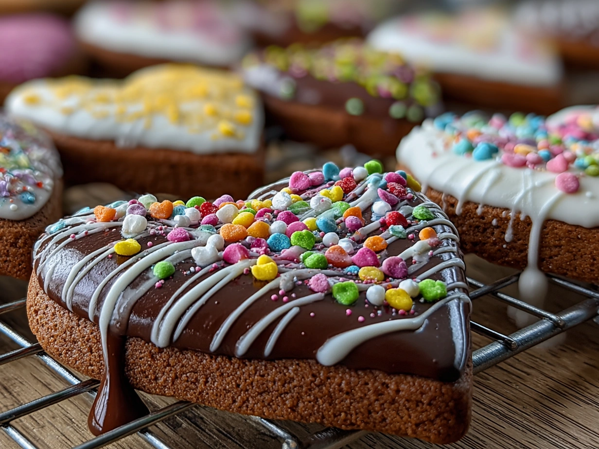 A stack of freshly baked Chocolate Cut-Out Heart Cookies on a rustic surface
