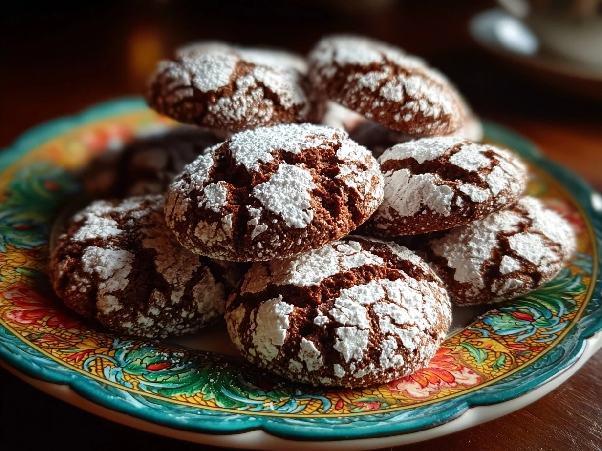 Finished Chocolate Mint Crinkles on a plate ready to serve
