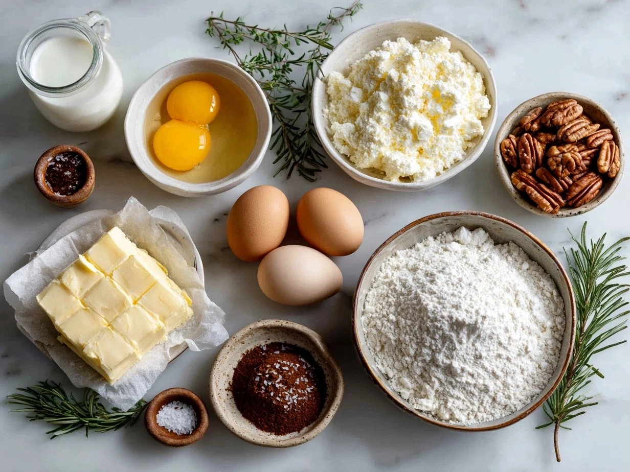 Ingredients for Christmas Morning Quiche laid out on a kitchen counter