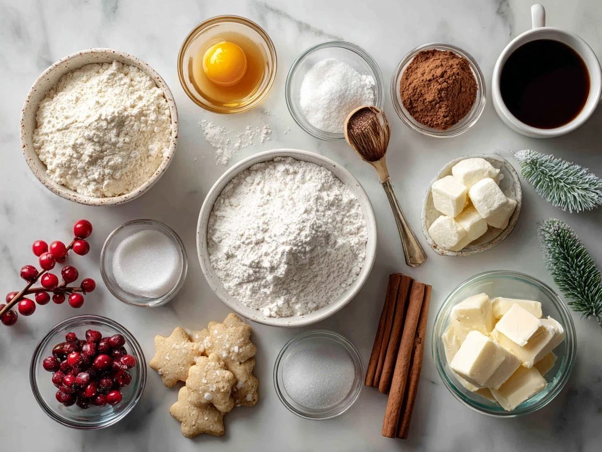 Ingredients for Christmas Sugar Cookie Pie laid out on a kitchen counter