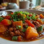 Close-up of comforting Butternut Squash and Turkey Chili