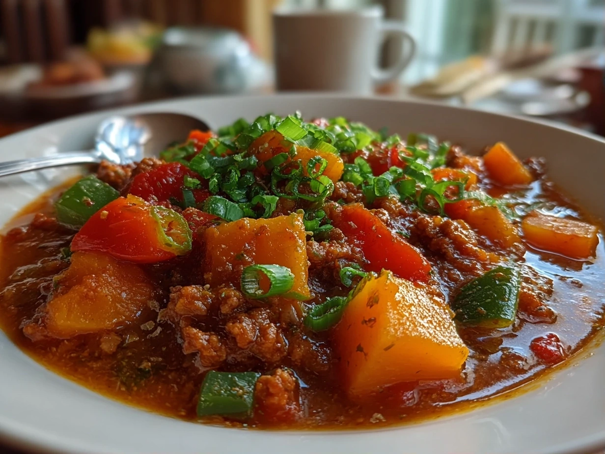 Close-up of comforting Butternut Squash and Turkey Chili