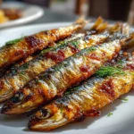 Close-up of crispy fried sardines