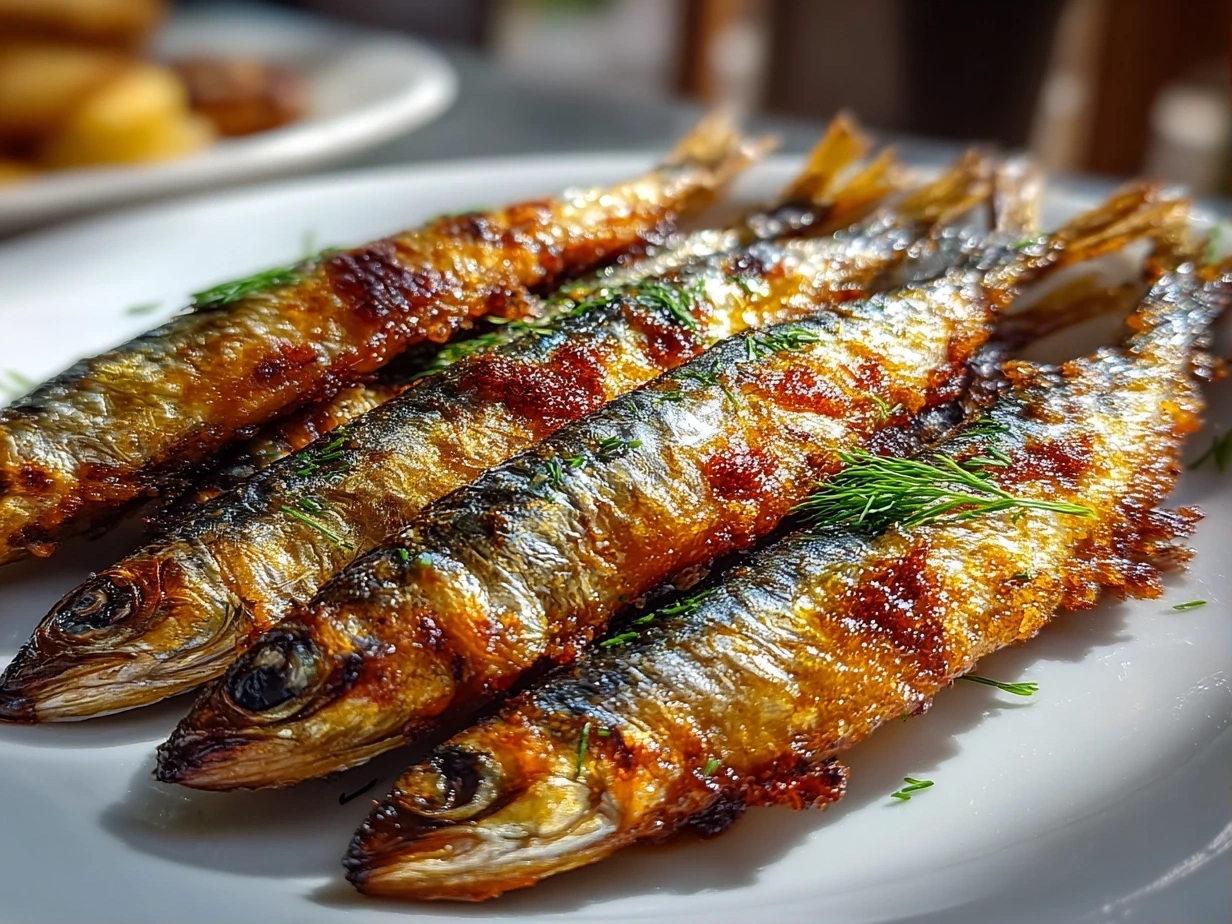 Close-up of crispy fried sardines