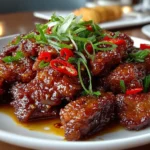 Close-up of freshly made crispy chilli beef