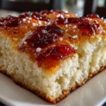 Close-up of freshly prepared jam donut focaccia