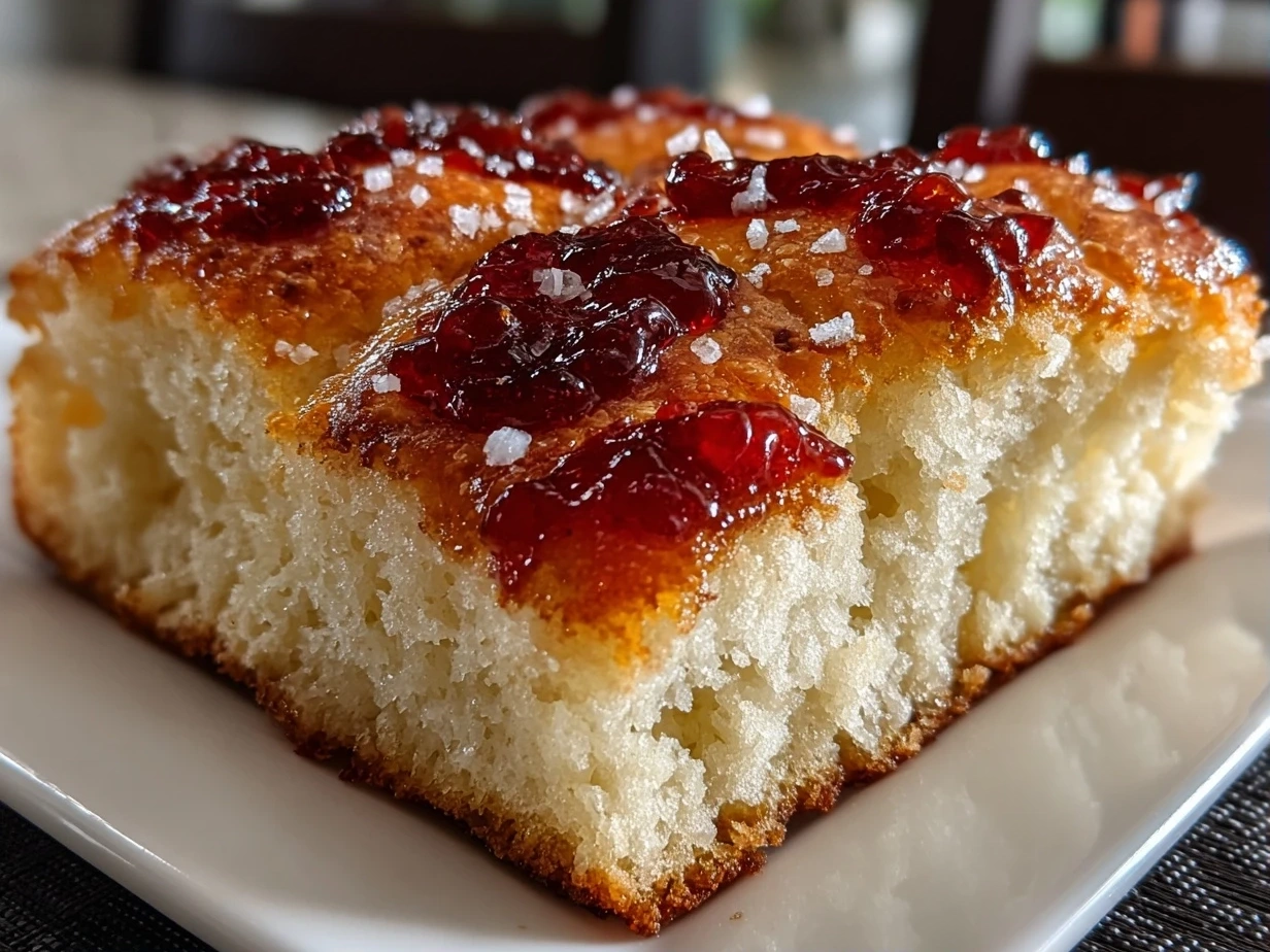 Close-up of freshly prepared jam donut focaccia