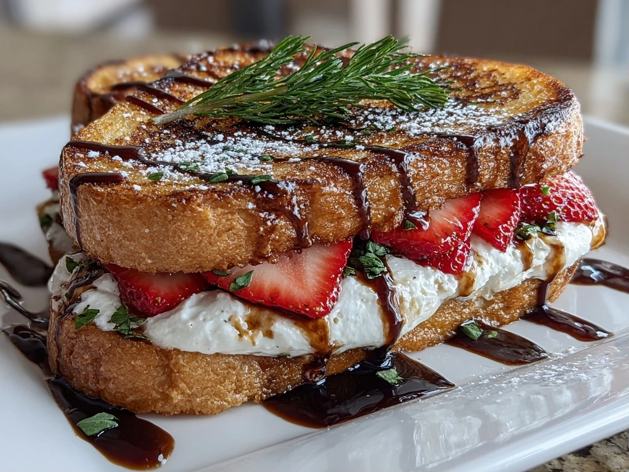 Close-up of Gourmet Mascarpone Strawberry Grilled Cheese