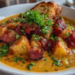 Close-up of homemade Cajun Potato Soup