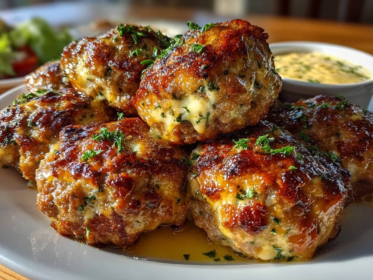 Close-up of Rotel cream cheese sausage balls