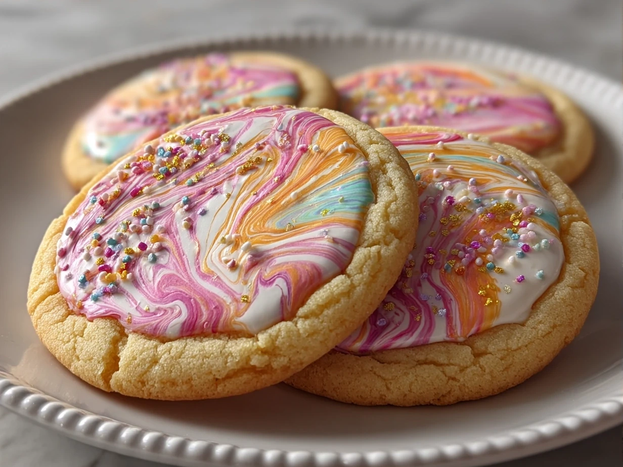 Finished Colorful Marbled Sugar Cookies on a plate.