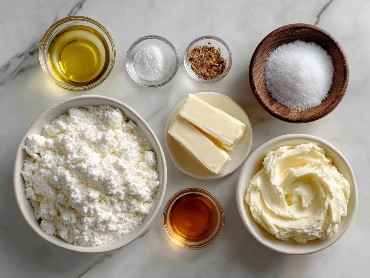 Ingredients for creamy horseradish sauce including sour cream, prepared horseradish, mayonnaise, Dijon mustard, lemon, salt and pepper