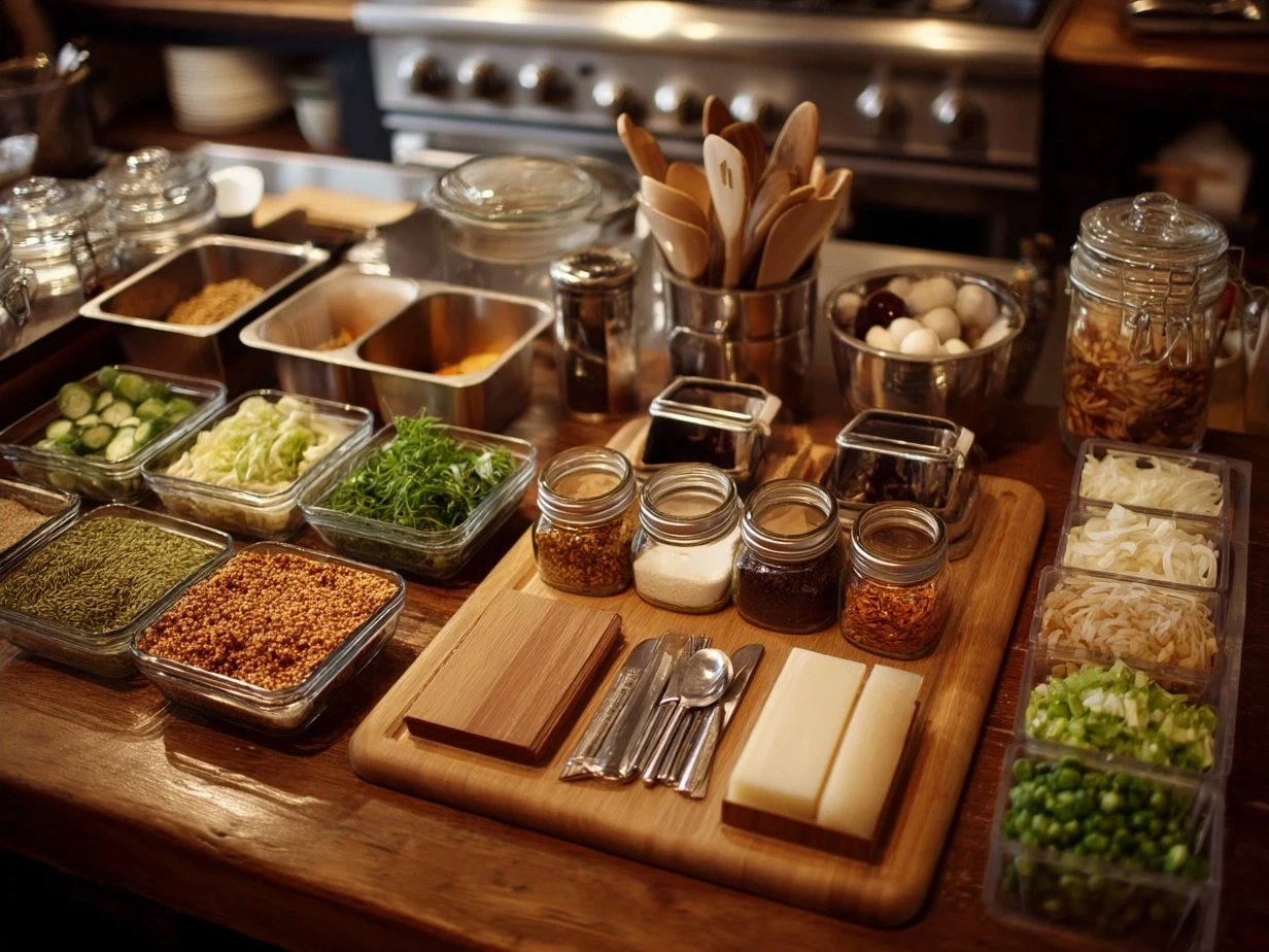 Ingredients for Crockpot Chicken Enchilada Casserole including shredded chicken, cheese, tortillas, enchilada sauce, beans, corn, and spices