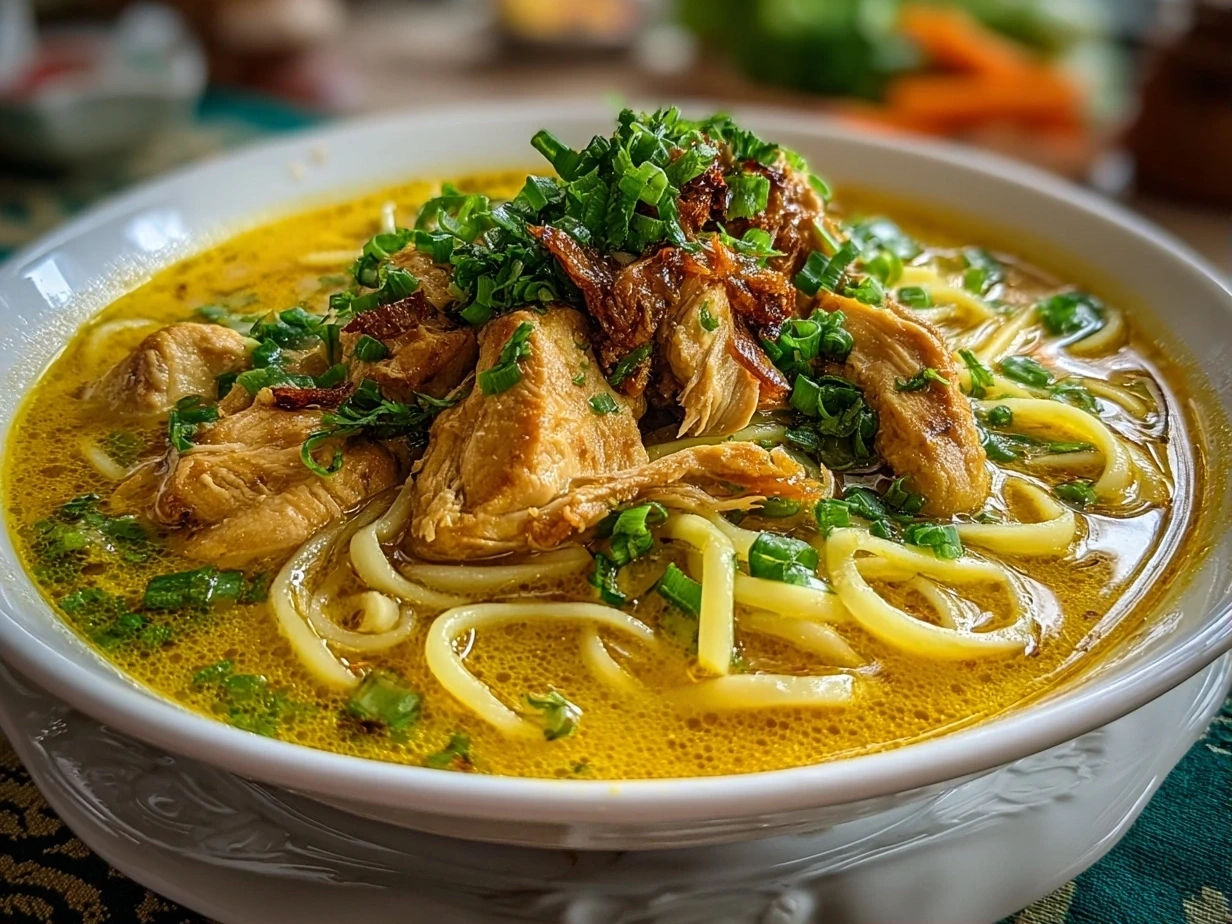 Delicious Turmeric Ginger Chicken Noodle Soup Close-up