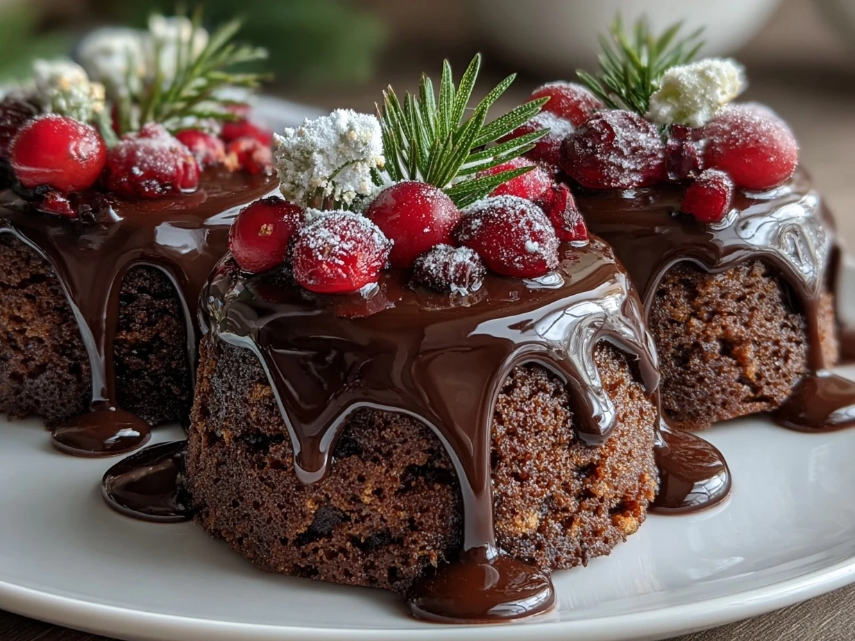 Festive Mini Christmas Cakes with Ganache final presentation