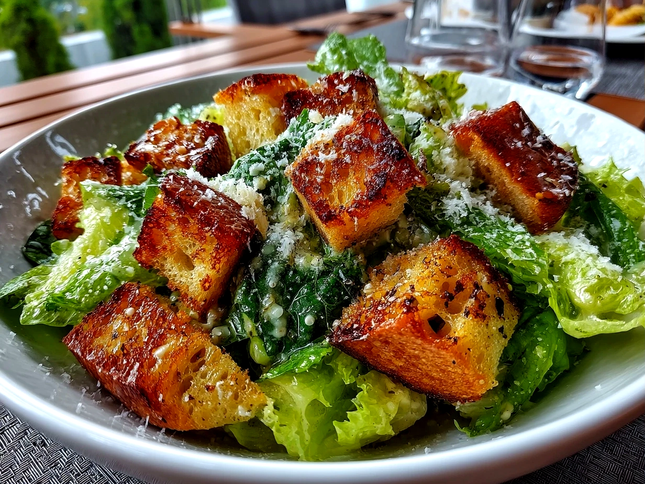 Close-up of finished creamy Caesar Dressing served