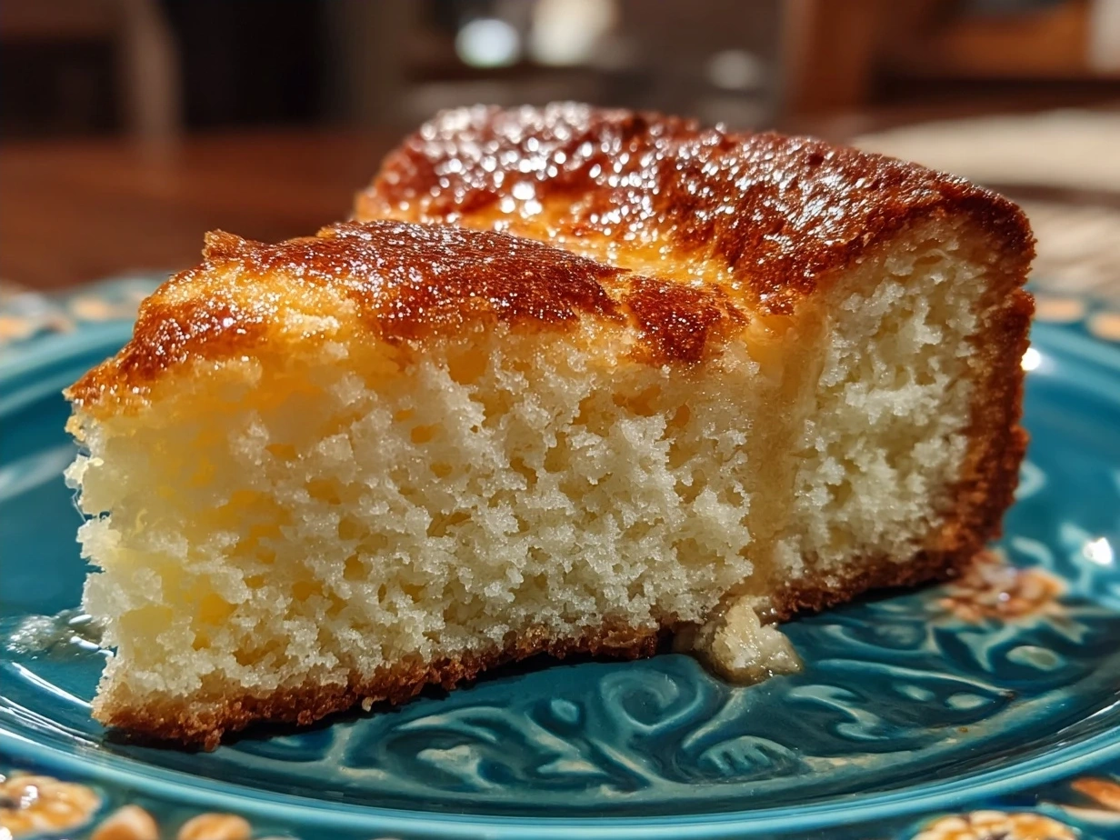 A freshly baked slice of French Butter Cake ready to enjoy