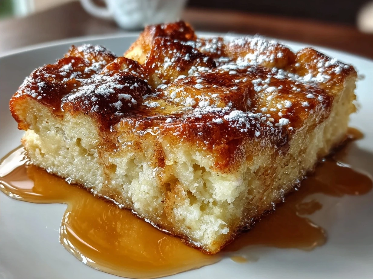 Golden baked French Toast Casserole served on a table ready to enjoy